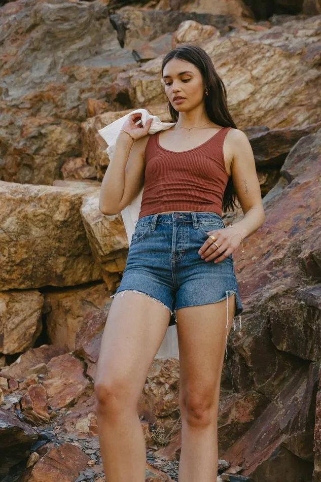 Jessica Cropped Tank In Washed Cognac Washed Cognac Women Bohme Tees and Tanks