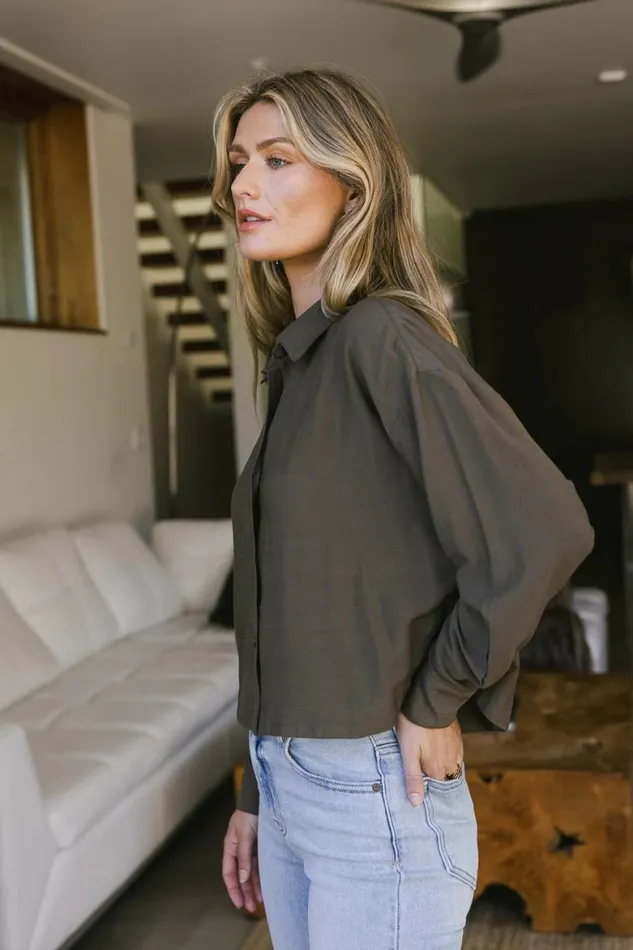 Joelle Button Up In Olive Olive Women Bohme Tops