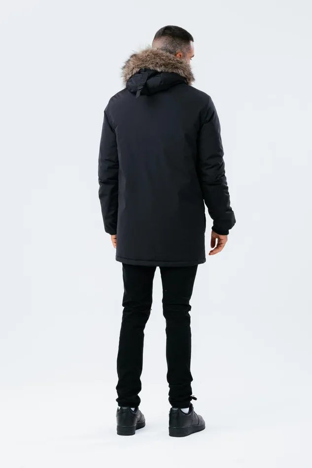 Just Hype Coats and Jackets Hype Black Luxe Longline Men039S Parka Jacket