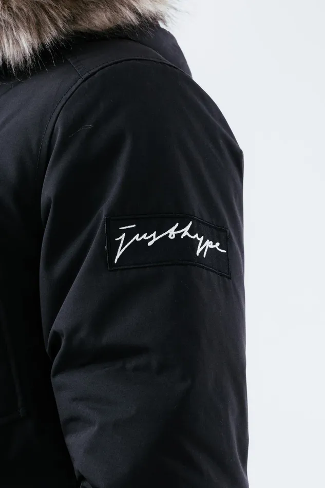 Just Hype Coats and Jackets Hype Black Luxe Longline Men039S Parka Jacket