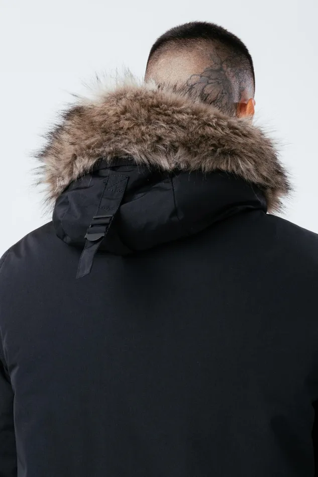 Just Hype Coats and Jackets Hype Black Luxe Longline Men039S Parka Jacket