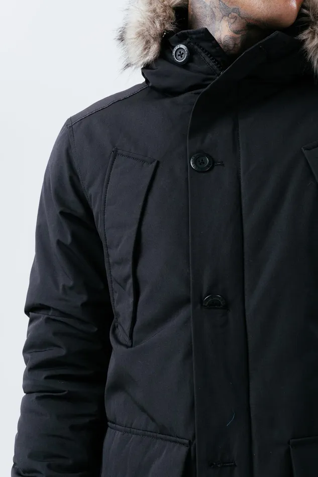 Just Hype Coats and Jackets Hype Black Luxe Longline Men039S Parka Jacket