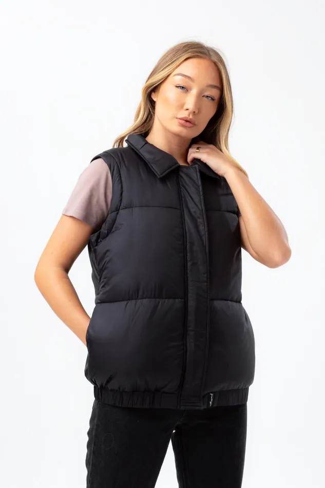 Just Hype Coats and Jackets Hype Womens Black Sleeveless Woven Label Scribble Jacket