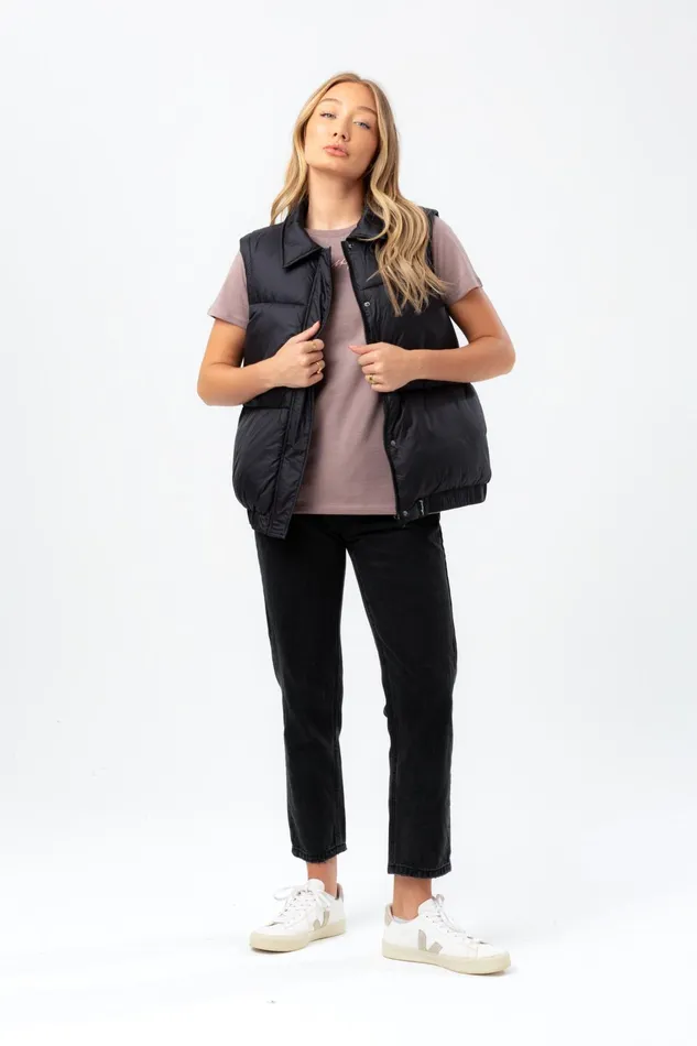 Just Hype Coats and Jackets Hype Womens Black Sleeveless Woven Label Scribble Jacket