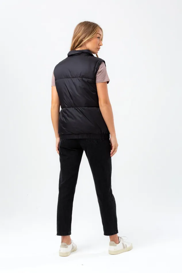 Just Hype Coats and Jackets Hype Womens Black Sleeveless Woven Label Scribble Jacket
