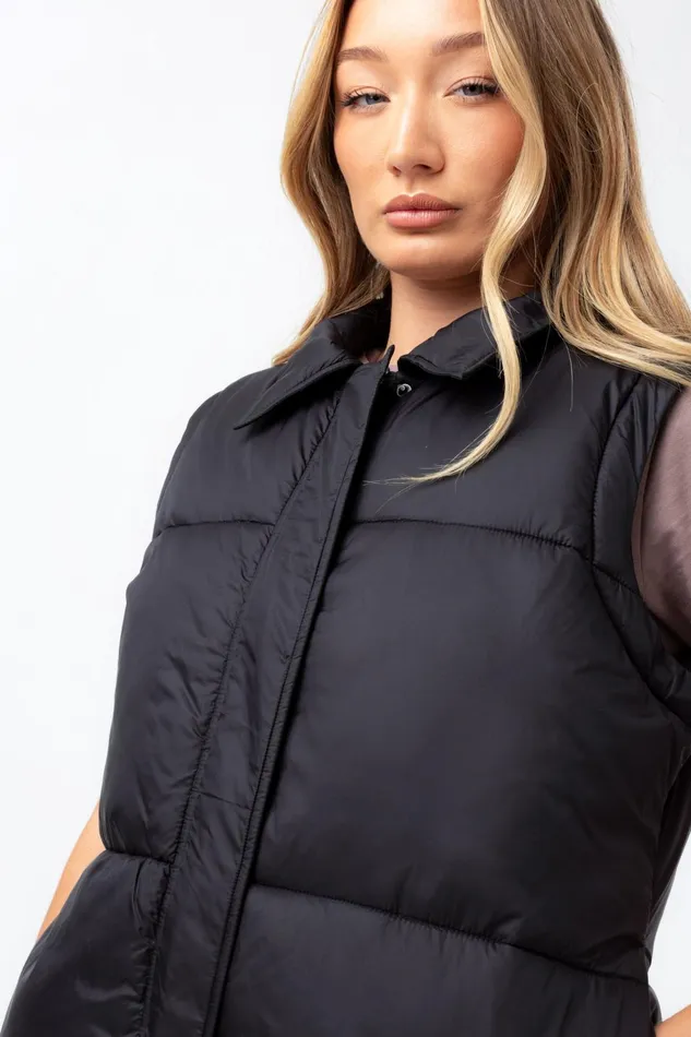 Just Hype Coats and Jackets Hype Womens Black Sleeveless Woven Label Scribble Jacket