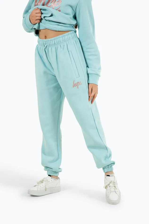 Just Hype Joggers Hype Girls Light Blue Script Joggers