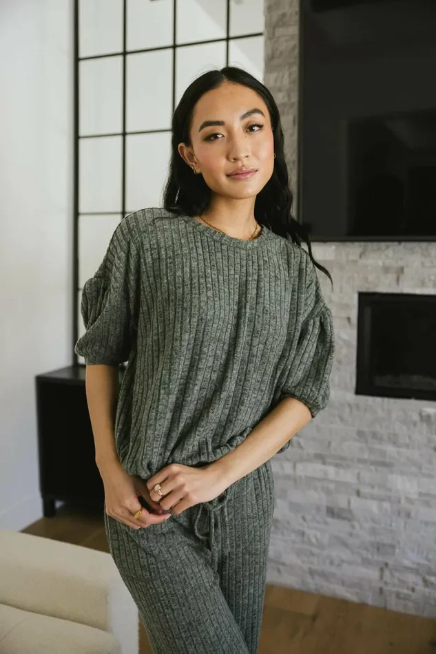 Keiko Ribbed Top In Green Green Women Bohme Sets