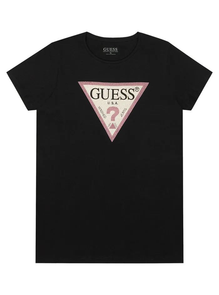 Kids Big Girl GUESS Eco Black Pink Logo Tshirt 416