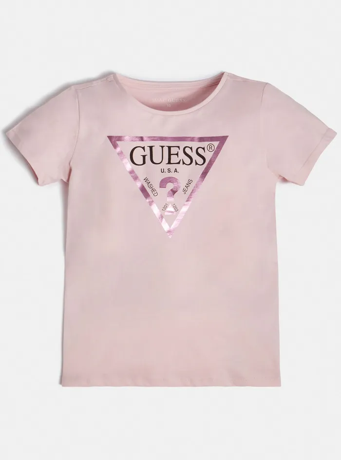 Kids Big Girl GUESS Pink Organic Triangle Logo Tshirt 716
