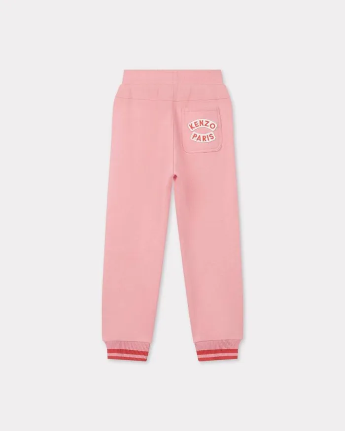 Kids Embroidered 039KENZO Tour039 Cotton Jogging Bottoms Dark Rose Kenzo Pants And Shorts