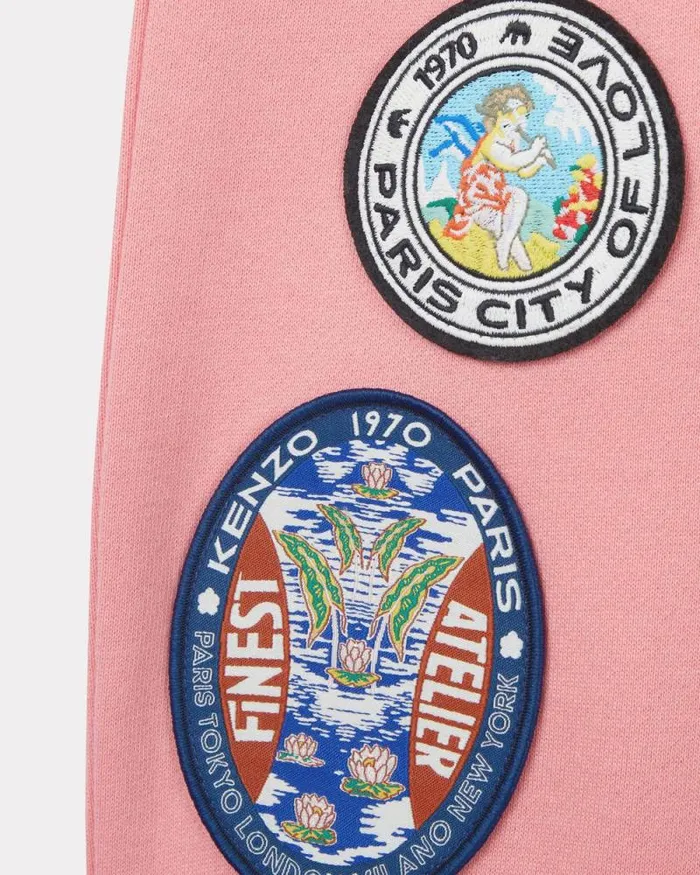Kids Embroidered 039KENZO Tour039 Cotton Jogging Bottoms Dark Rose Kenzo Pants And Shorts