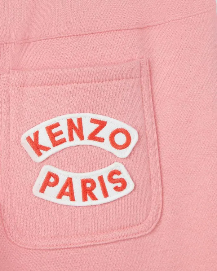 Kids Embroidered 039KENZO Tour039 Cotton Jogging Bottoms Dark Rose Kenzo Pants And Shorts