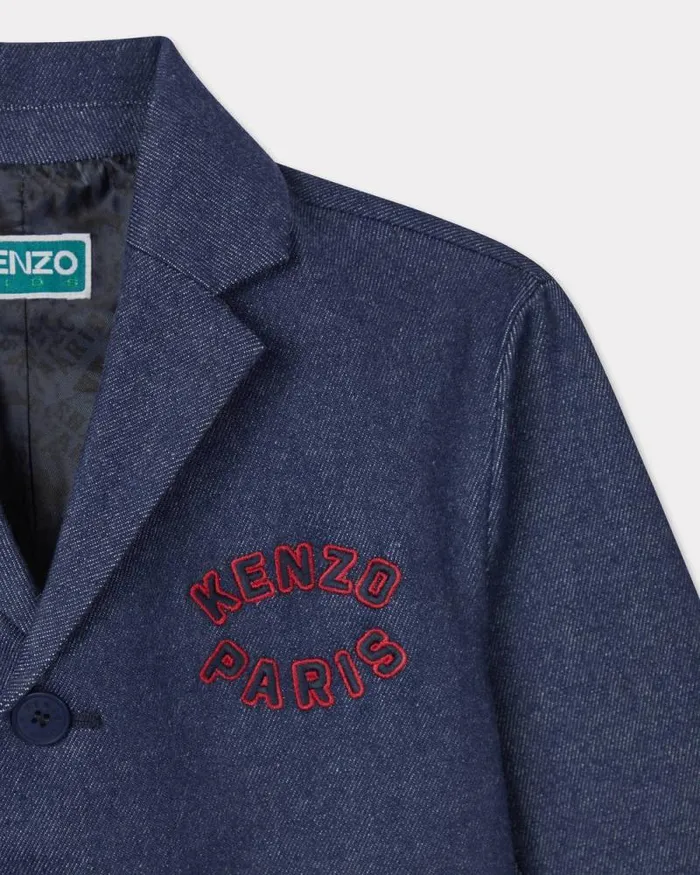 Kids Embroidered Denim Outfit Blue Black Kenzo Jackets And Coats