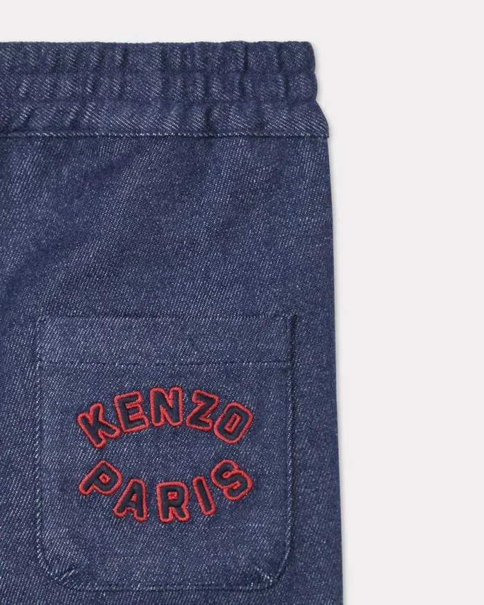 Kids Embroidered Denim Outfit Blue Black Kenzo Jackets And Coats