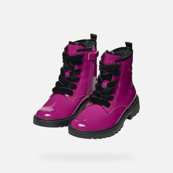 Kids Geox Ankle Boots CASEY GIRL Cyclamen Combat Boots Cyclamen