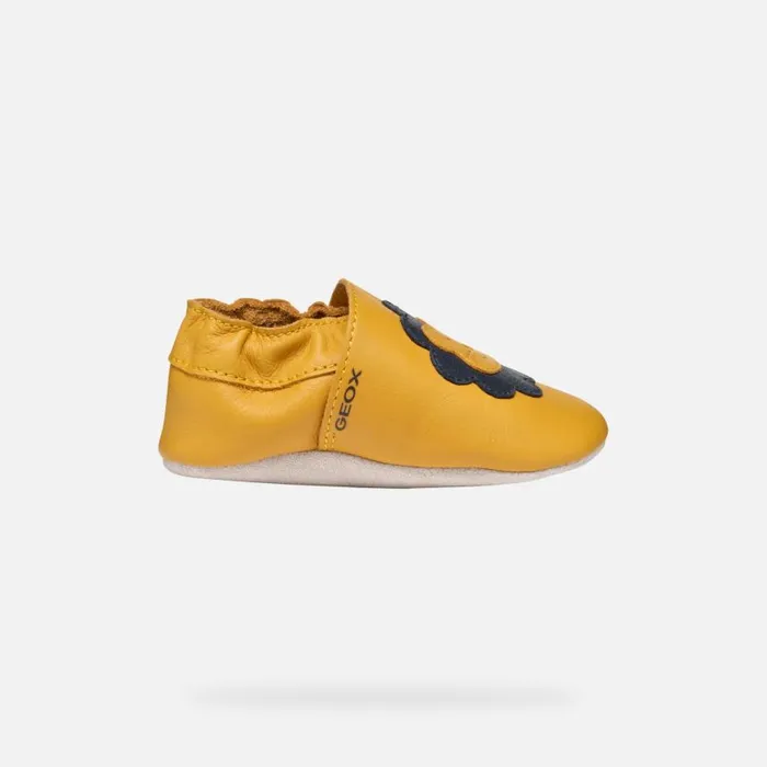 Kids Geox First Steps GLOVIEDOO BABY Ochre YellowNavy Laceless Sneakers Ochre Yellownavy