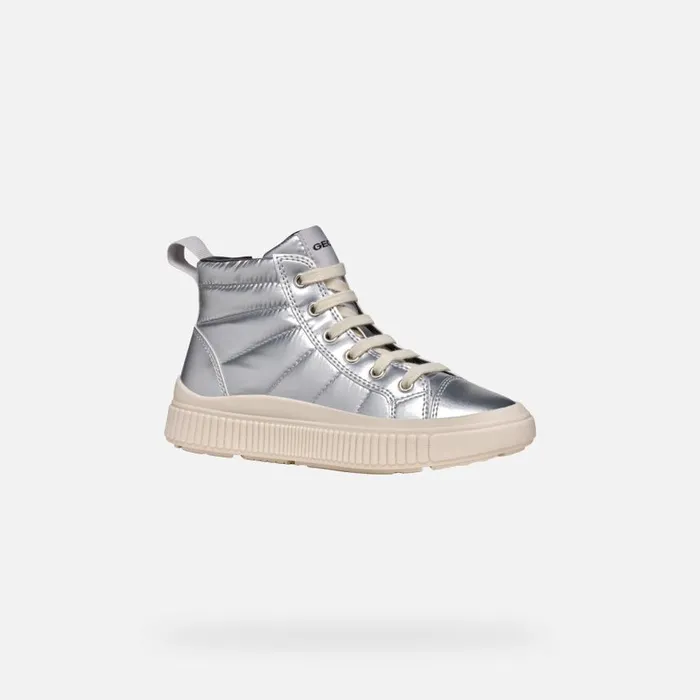 Kids Geox Sneakers LAQUINNY GIRL Silver High Top Sneakers Silver