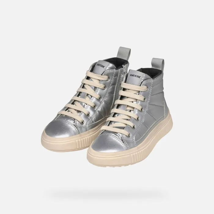 Kids Geox Sneakers LAQUINNY GIRL Silver High Top Sneakers Silver