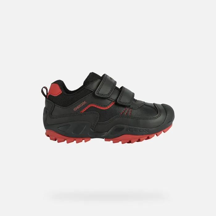 Kids Geox Sneakers NEW SAVAGE A Velcro Shoes Black Junior Boy Geox Blackred