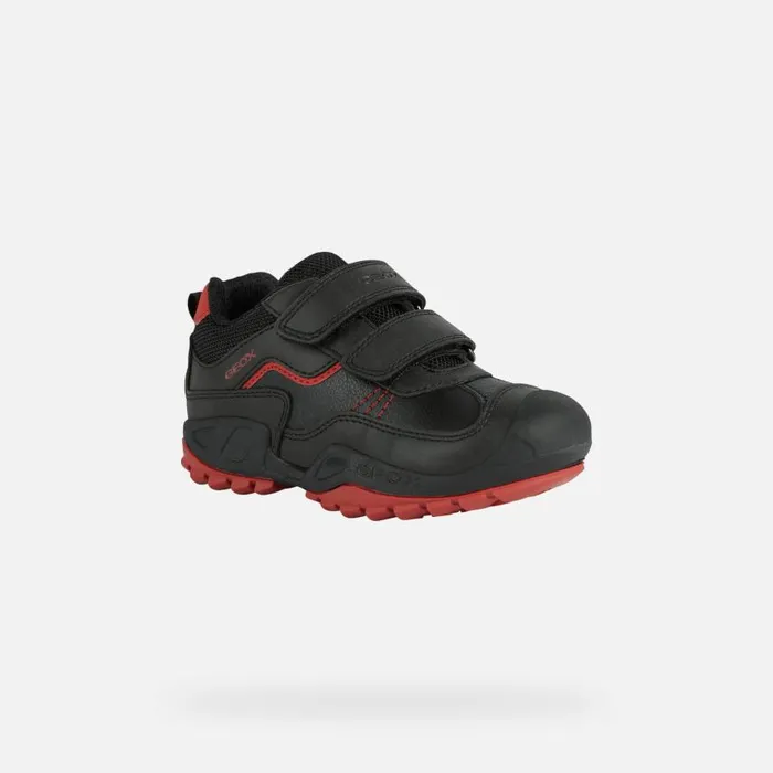 Kids Geox Sneakers NEW SAVAGE A Velcro Shoes Black Junior Boy Geox Blackred