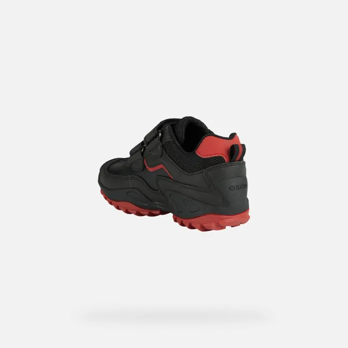 Kids Geox Sneakers NEW SAVAGE A Velcro Shoes Black Junior Boy Geox Blackred
