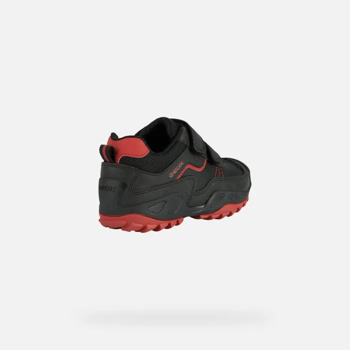 Kids Geox Sneakers NEW SAVAGE A Velcro Shoes Black Junior Boy Geox Blackred