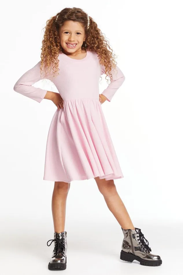 Kids Girls Chaser Brand Puff Girls Long Sleeve Ribbon Dress With Twirl Skirt