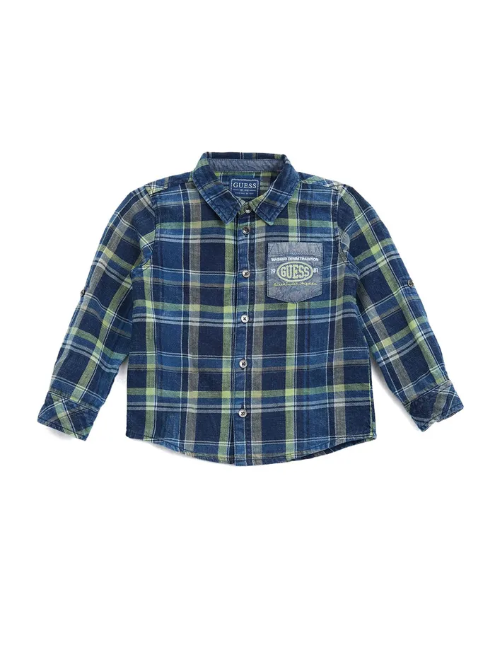Kids Little Boy GUESS Indigo Green Check Shirt 27