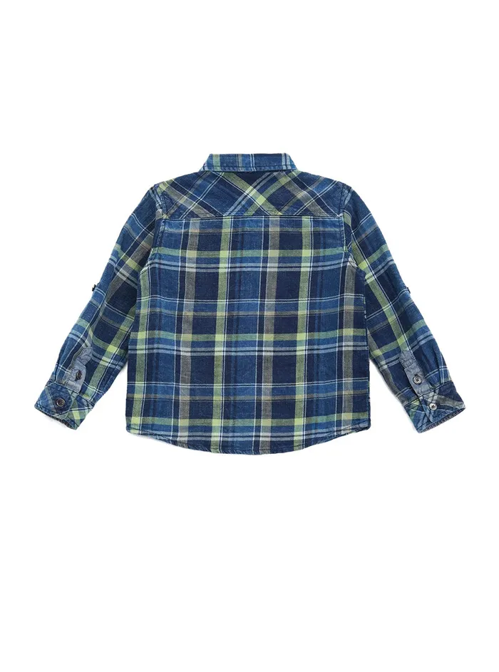 Kids Little Boy GUESS Indigo Green Check Shirt 27