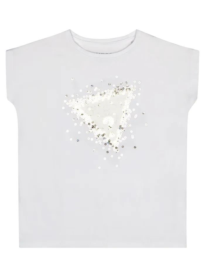 Kids Little Girl GUESS Eco White Sequin Logo Tshirt 27