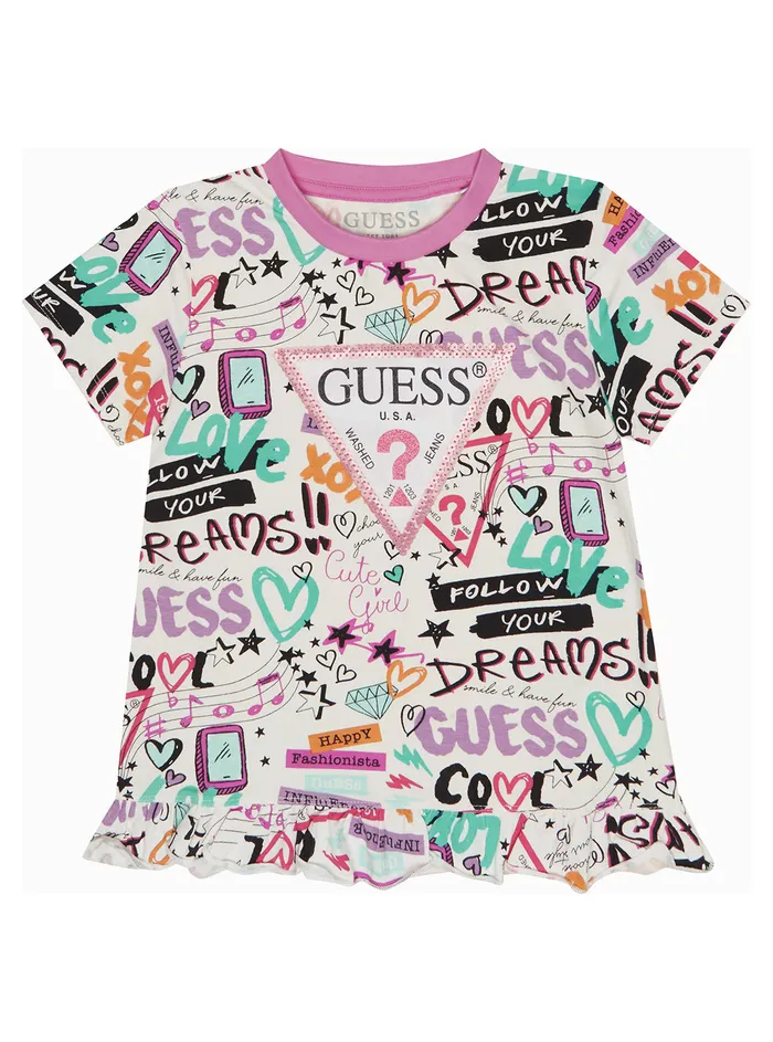 Kids Little Girl GUESS White Graffiti Print Logo Tshirt 27