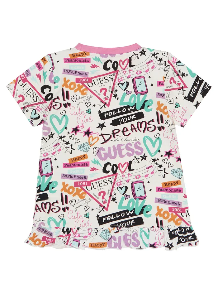 Kids Little Girl GUESS White Graffiti Print Logo Tshirt 27