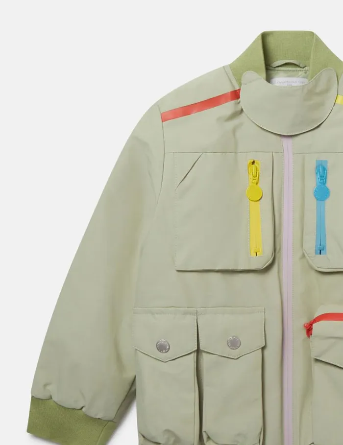 Kids MultiPocket HighNeck Jacket Green Stella McCartney Outerwear
