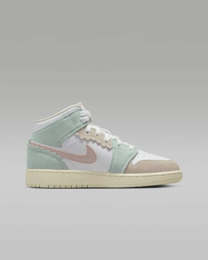 Kids Nike Jordan Air Jordan 1 Mid SE Whitejade Iceguava Icepink Oxford