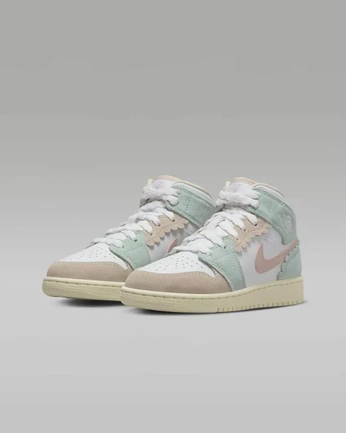 Kids Nike Jordan Air Jordan 1 Mid SE Whitejade Iceguava Icepink Oxford
