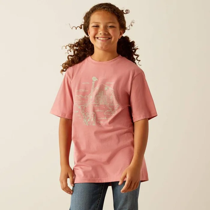 Kids TShirts and Polos Ariat Ariat Farm Scene SS TShrt Dusty Rose