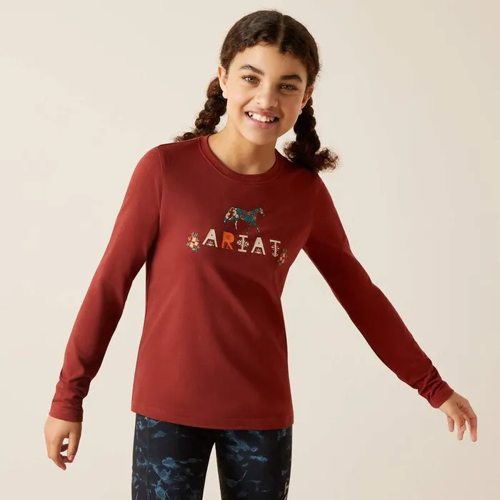Kids TShirts and Polos Ariat Blossom Pony TShirt Fired Brick
