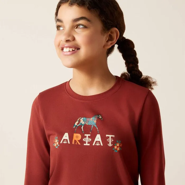 Kids TShirts and Polos Ariat Blossom Pony TShirt Fired Brick