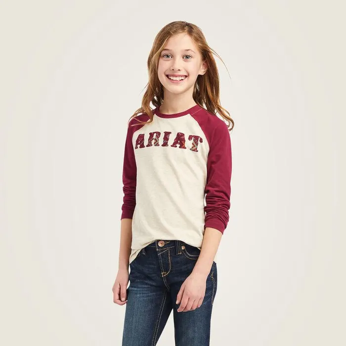 Kids TShirts and Polos Ariat REAL Zuma Baseball Shirt Oatmeal Heather
