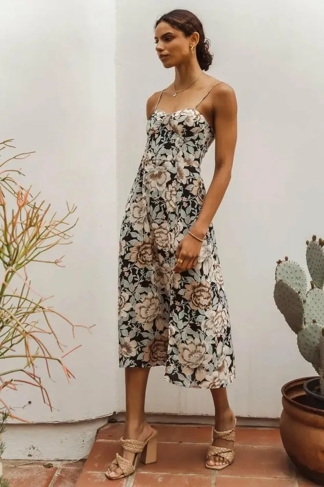 Kim Floral Midi Dress In Black 8211 FINAL SALE Black Women Bohme Dresses