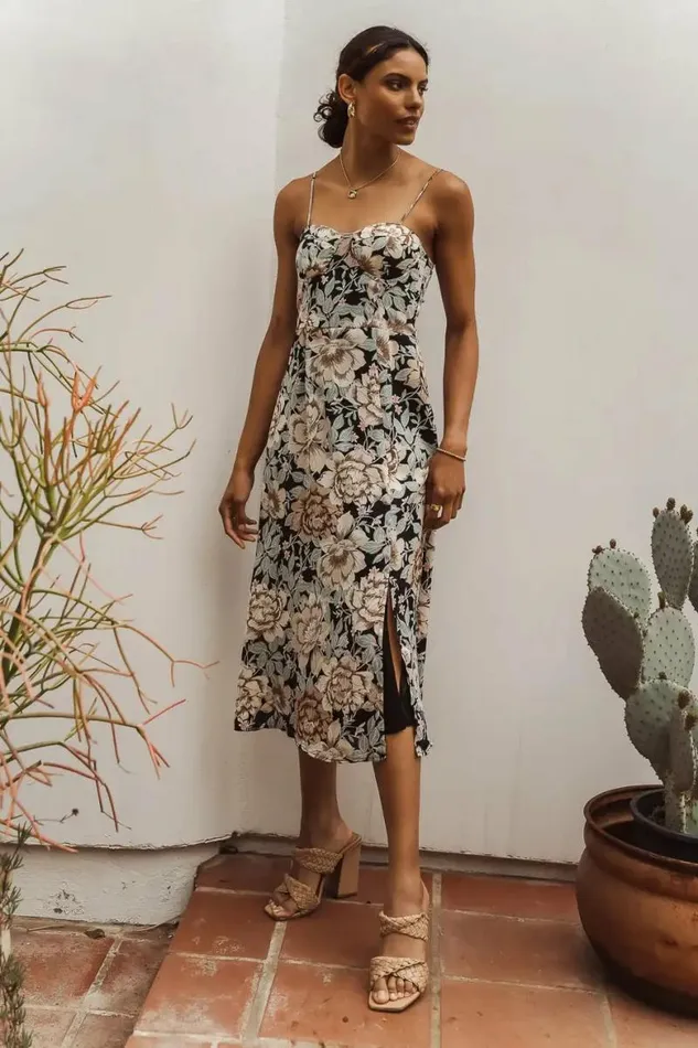 Kim Floral Midi Dress In Black 8211 FINAL SALE Black Women Bohme Dresses