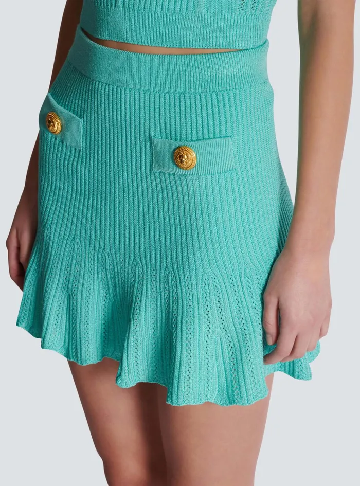 Knitted Skater Skirt Blue Women Balmain Skirts