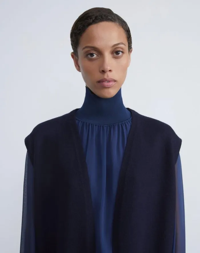 Lafayette 148 New York Boiled Wool Vest Armada Ready To Wear Sweaters and Knits