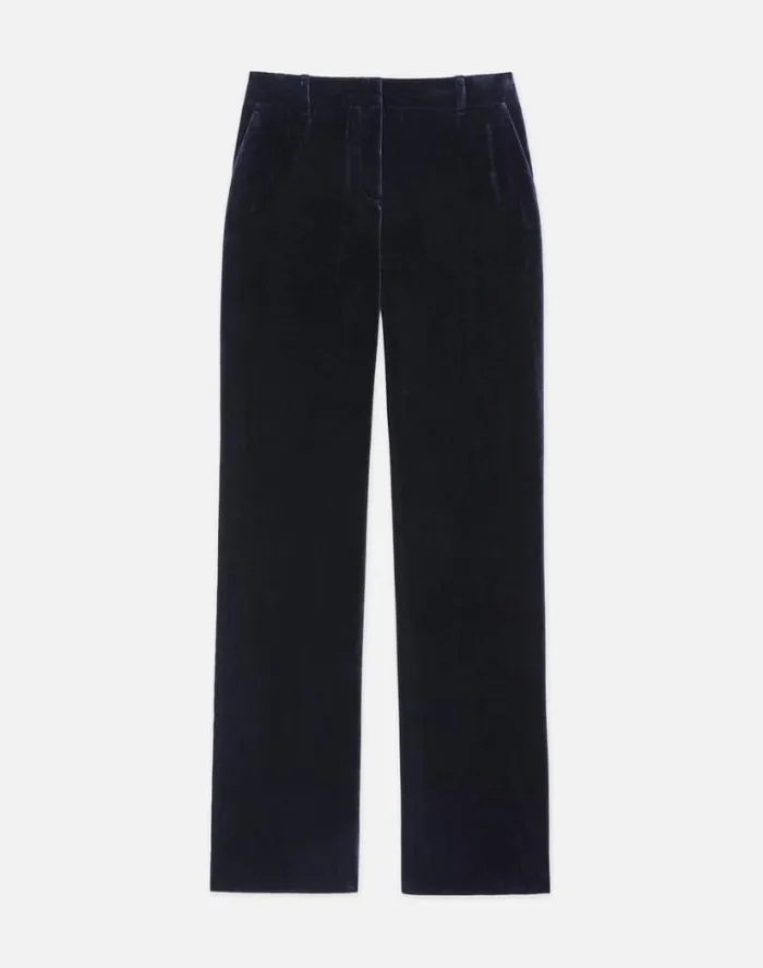 Lafayette 148 New York Crushed Velvet Gates Pant Midnight Blue Ready To Wear Pants and Shorts
