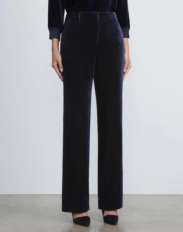 Lafayette 148 New York Crushed Velvet Gates Pant Midnight Blue Ready To Wear Pants and Shorts