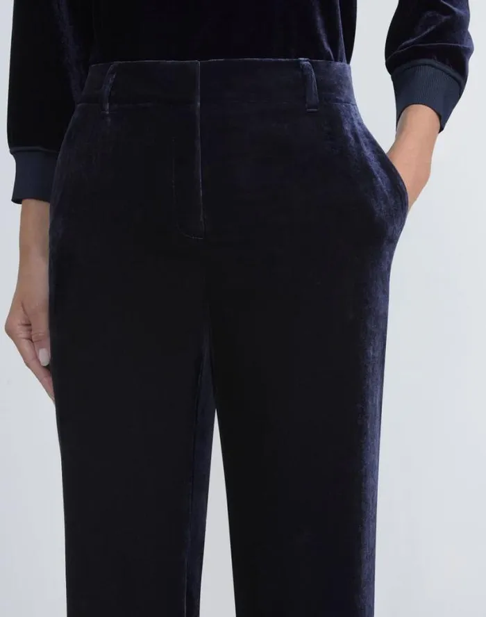Lafayette 148 New York Crushed Velvet Gates Pant Midnight Blue Ready To Wear Pants and Shorts