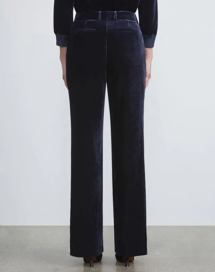 Lafayette 148 New York Crushed Velvet Gates Pant Midnight Blue Ready To Wear Pants and Shorts