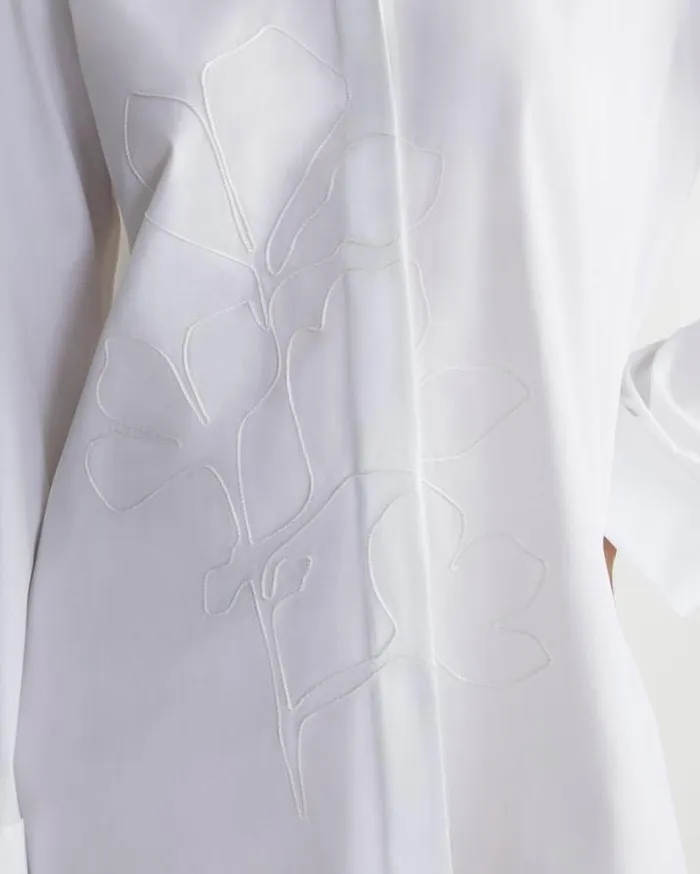 Lafayette 148 New York Embroidered Rose Organic Cotton Poplin Oversized Shirt White Ready To Wear Blouses and Shirts