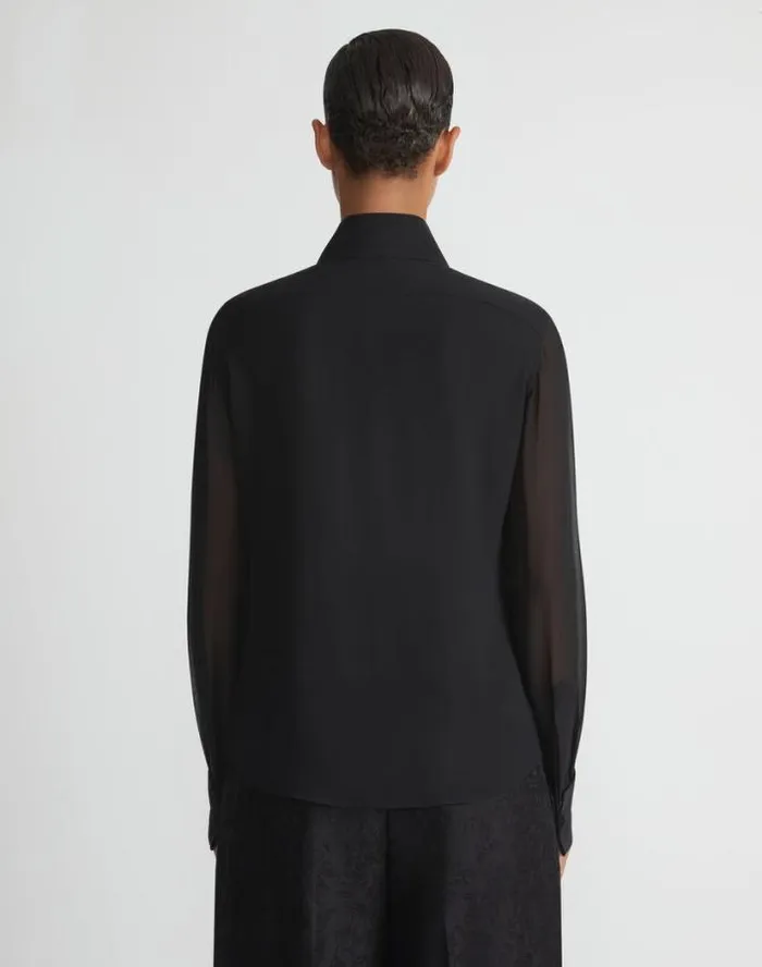 Lafayette 148 New York HandBeaded Silk Georgette Pintuck Blouse Black Ready To Wear Blouses and Shirts